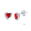 Rhodium Plated 925 Sterling Silver Heart with Birthstone Center Stud Earrings- STE01028