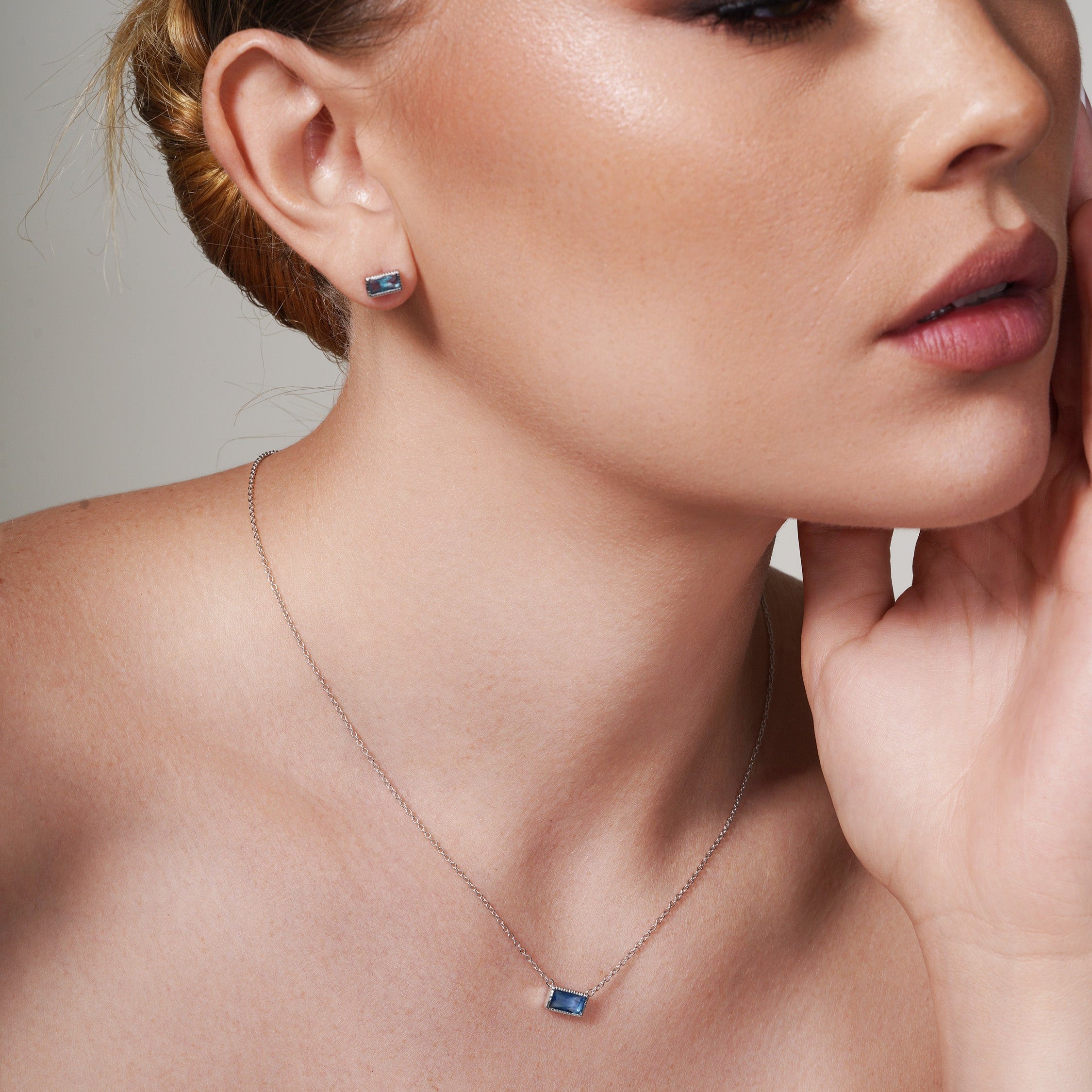 Silver 925 Rectangle Blue CZ Stud Earrings - STE01041BLU