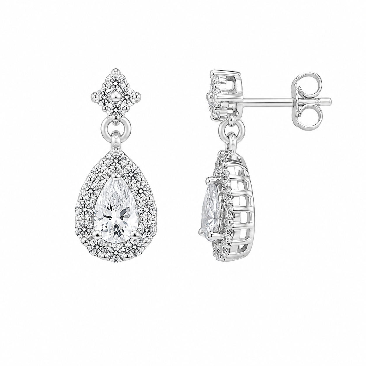 Rhodium Plated 925 Sterling Silver Dainty Teardrop CZ Earrings - STE01114