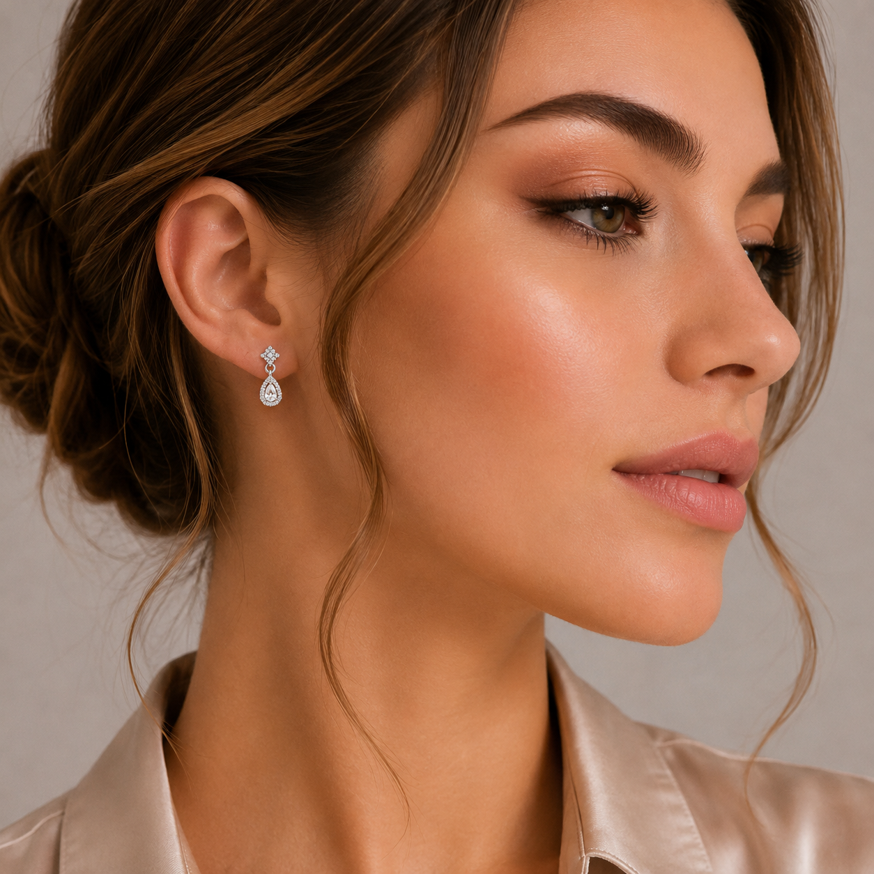 Rhodium Plated 925 Sterling Silver Dainty Teardrop CZ Earrings - STE01114