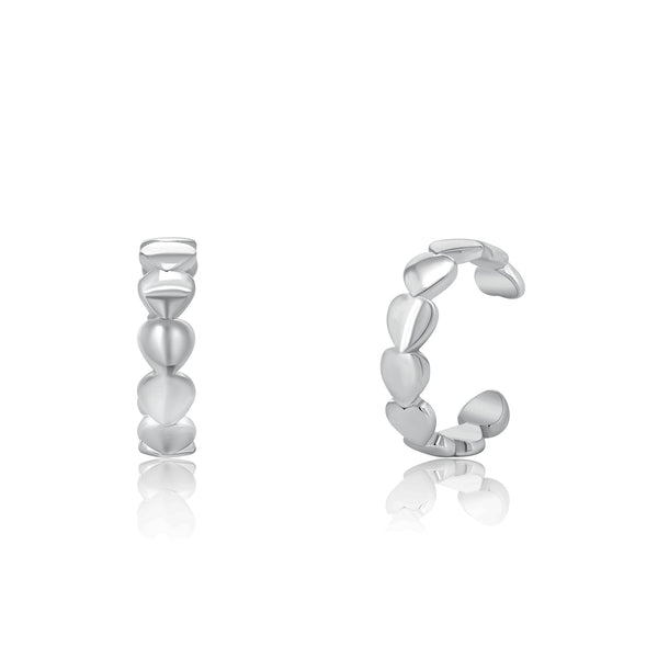 Rhodium Plated 925 Sterling Silver Multi Heart Cuff Earring - STE01289-RH