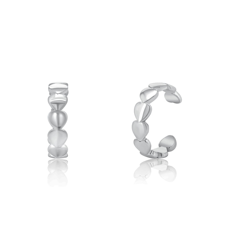 Rhodium Plated 925 Sterling Silver Multi Heart Cuff Earring - STE01289-RH