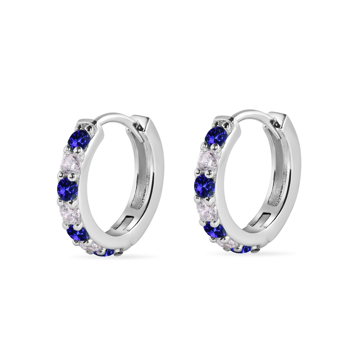 Rhodium Plated925 Sterling Silver Clear & Birthstone CZ Huggie Earrings - STE01330