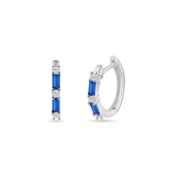 Sterling Silver Rhodium Plated Blue CZ Huggie Hoop Earring 13.2mm - STE01331-BLUE