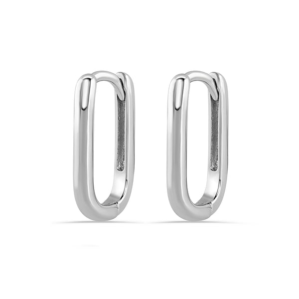 Rhodium Plated 925 Sterling Silver Oval Shaped Latch Lock Earring - STE01381