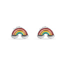 Rhodium Plated 925 Sterling Silver Enamel Rainbow Clouds Stud Earring - STE01386