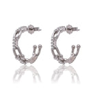 Sterling Silver Rhodium Plated Paperclip Clear CZ Semi Hoop Stud Earring - STE01392