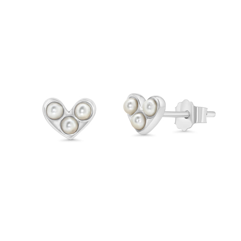 Sterling Silver Rhodium Plated 6.5mm x 4.9mm Heart Synthetic Pearl Stud Earring - STE01396