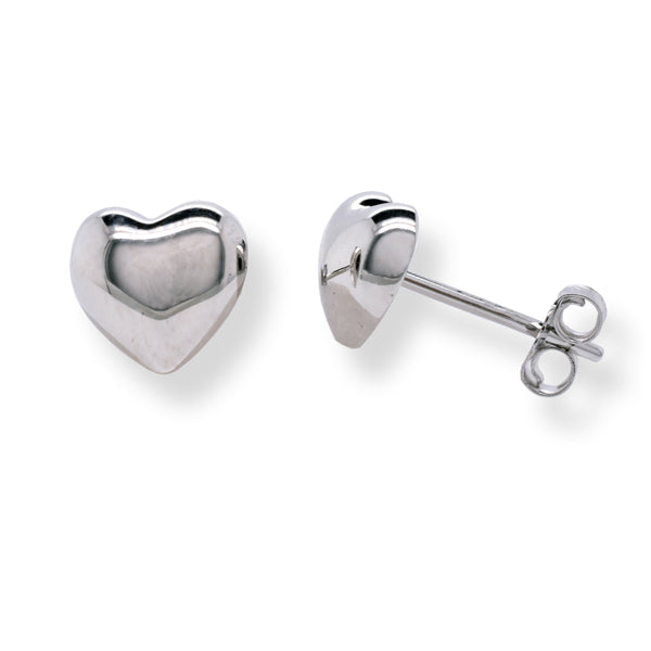 Sterling Silver Rhodium Plated 7.7mm x 7.2mm Plain Heart Stud Earring - STE01398