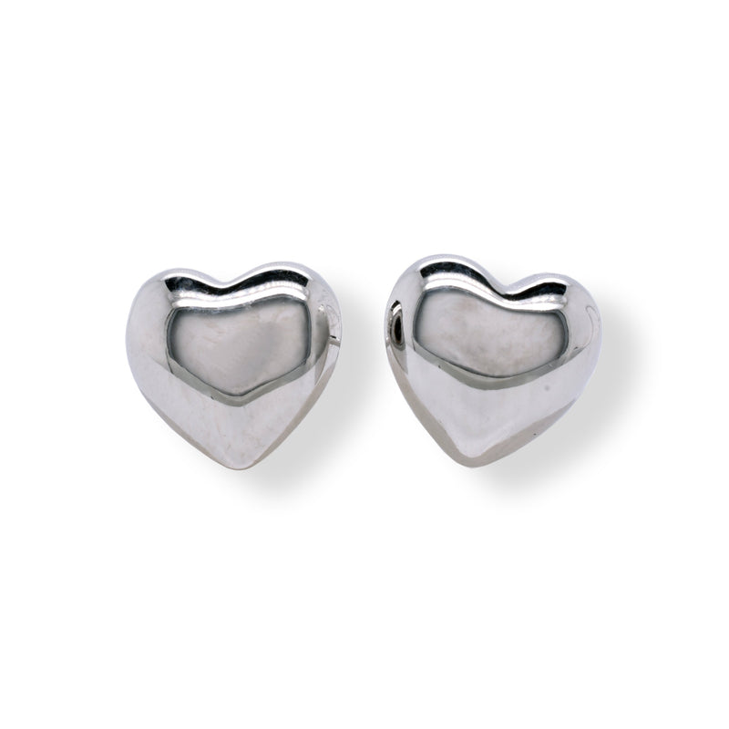 Sterling Silver Rhodium Plated 7.7mm x 7.2mm Plain Heart Stud Earring - STE01398