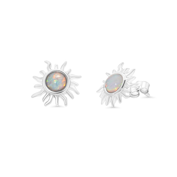 Sterling Silver Rhodium Plated 11mm Sun Synthetic Opal Stud Earring - STE01401