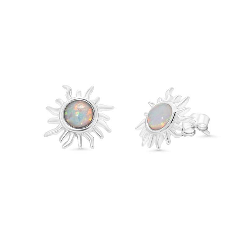 Sterling Silver Rhodium Plated 11mm Sun Synthetic Opal Stud Earring - STE01401