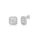 Clearance-Rhodium Plated 925 Sterling Silver Square Halo Clear CZ Stud Earring - STEM009