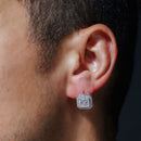 Clearance-Rhodium Plated 925 Sterling Silver Square Halo Clear CZ Stud Earring - STEM009