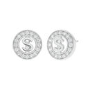 Rhodium Plated 925 Sterling Silver Men's Round Dollar Sign CZ Stud Earrings - STEM034
