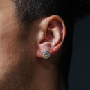 Clearance-Rhodium Plated 925 Sterling Silver Round Halo Yellow Citrine and Clear CZ Stud Earring - STEM057