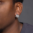 Liquidación - Pendientes de plata de ley 925 rodiada con diseño de cruz cuadrada y circonitas transparentes - STEM094