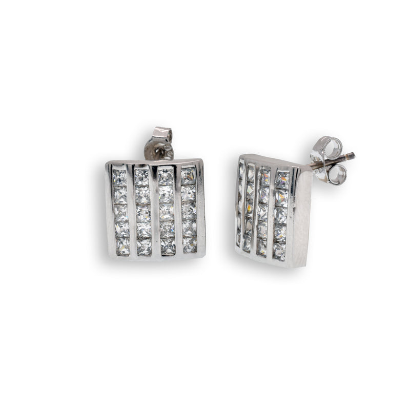 Rhodium Plated 925 Sterling Silver CZ Men's Earrings - STEM105