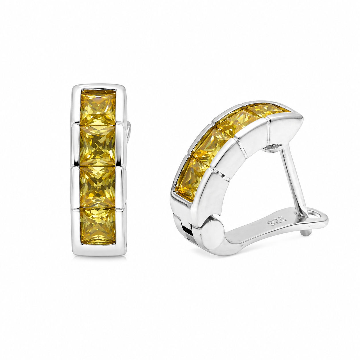 Clearance - Rhodium Plated 925 Sterling Silver Men's CZ Half Hoop Earrings - STEM114