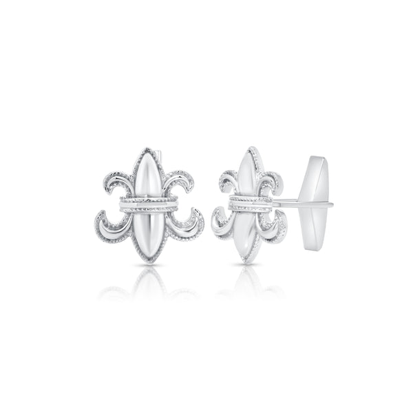 High Polished 925  Sterling Silver Fleur De Lis Cufflink - STF0002
