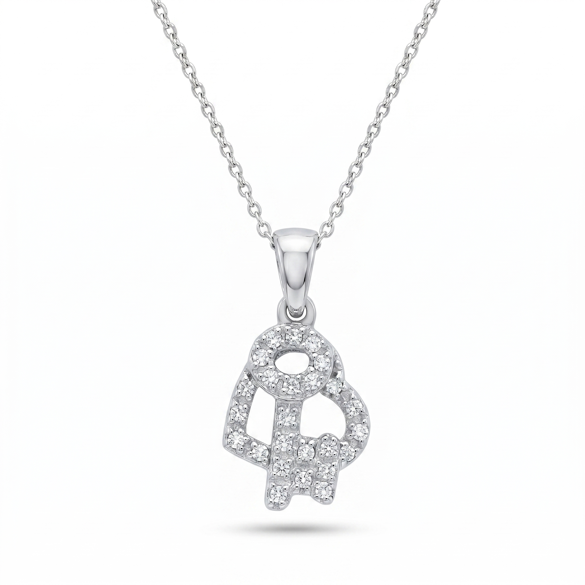 Rhodium Plated 925 Sterling Silver CZ Heart & Pendant Necklace - STP00010
