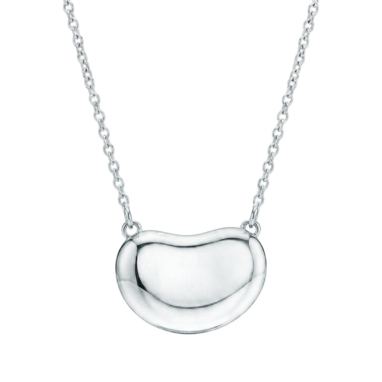 Rhodium Plated 925 Sterling Siver Bean Pendant Necklace - STP00046