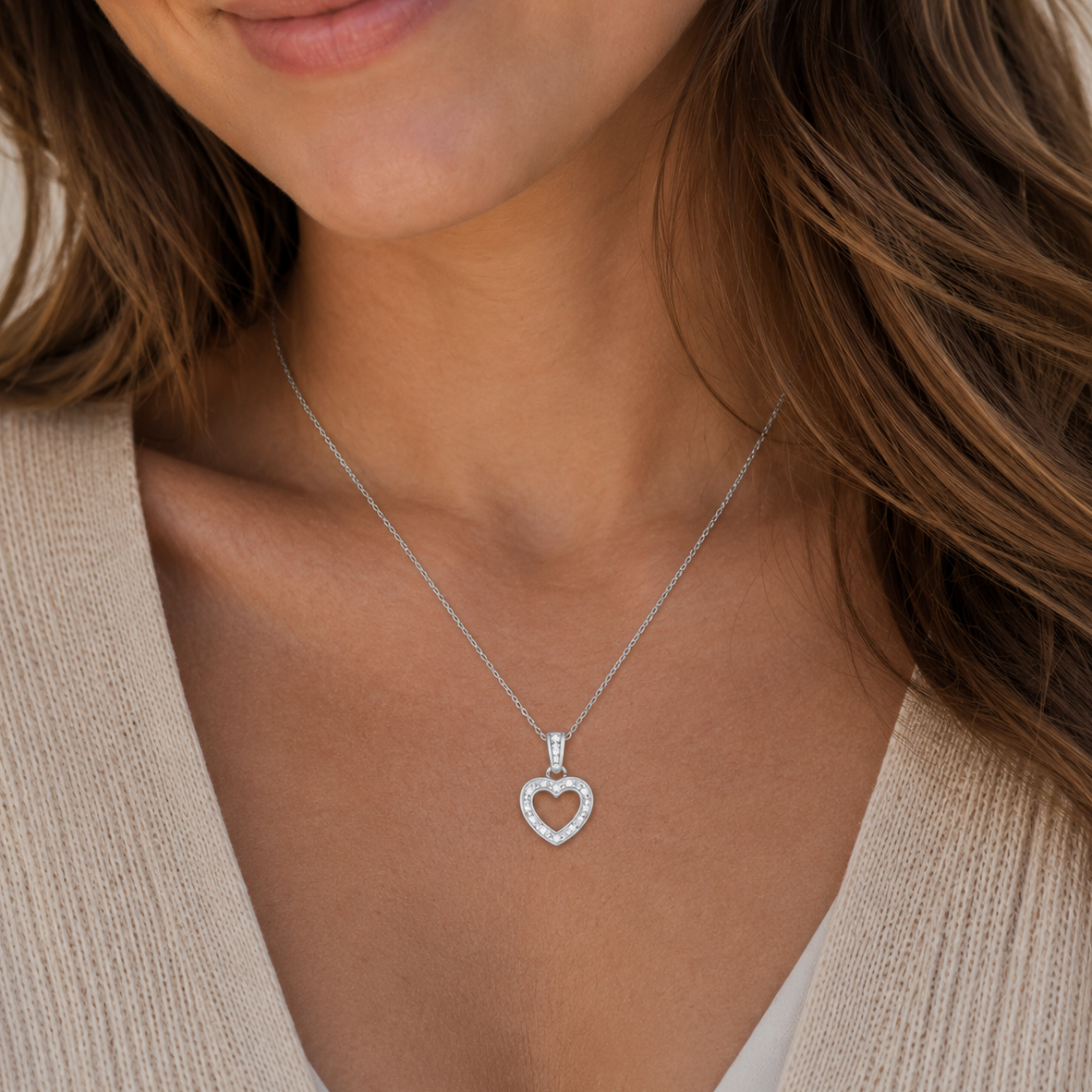 Rhodium Plated 925 Sterling Silver Classic CZ  Heart Pendant Necklace - STP00098