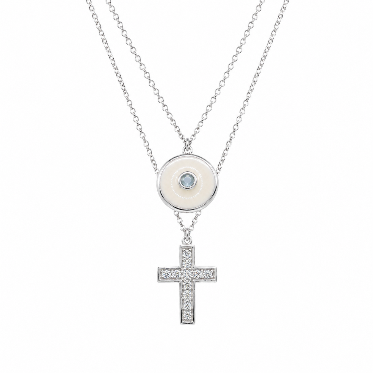 Collar con colgante de cruz de circonita transparente chapado en rodio de plata 925 - STP01077