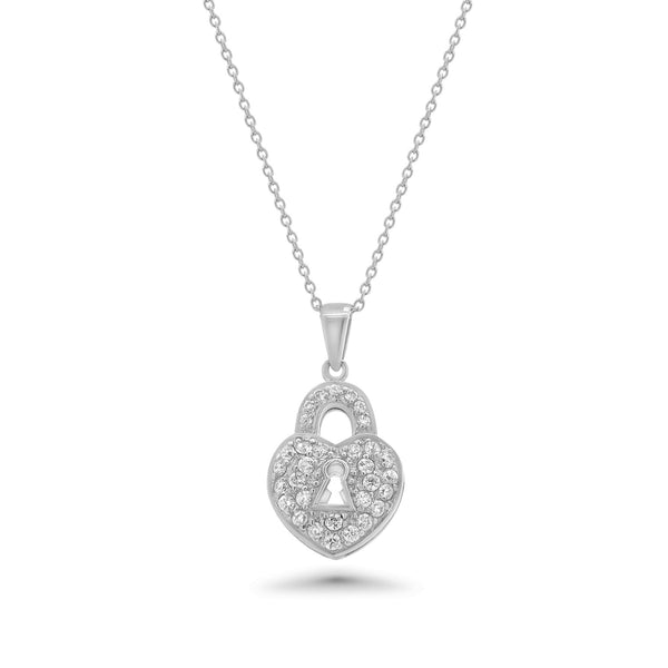 Rhodium Plated 925 Sterling Silver Key Hole Heart Lock Pendant