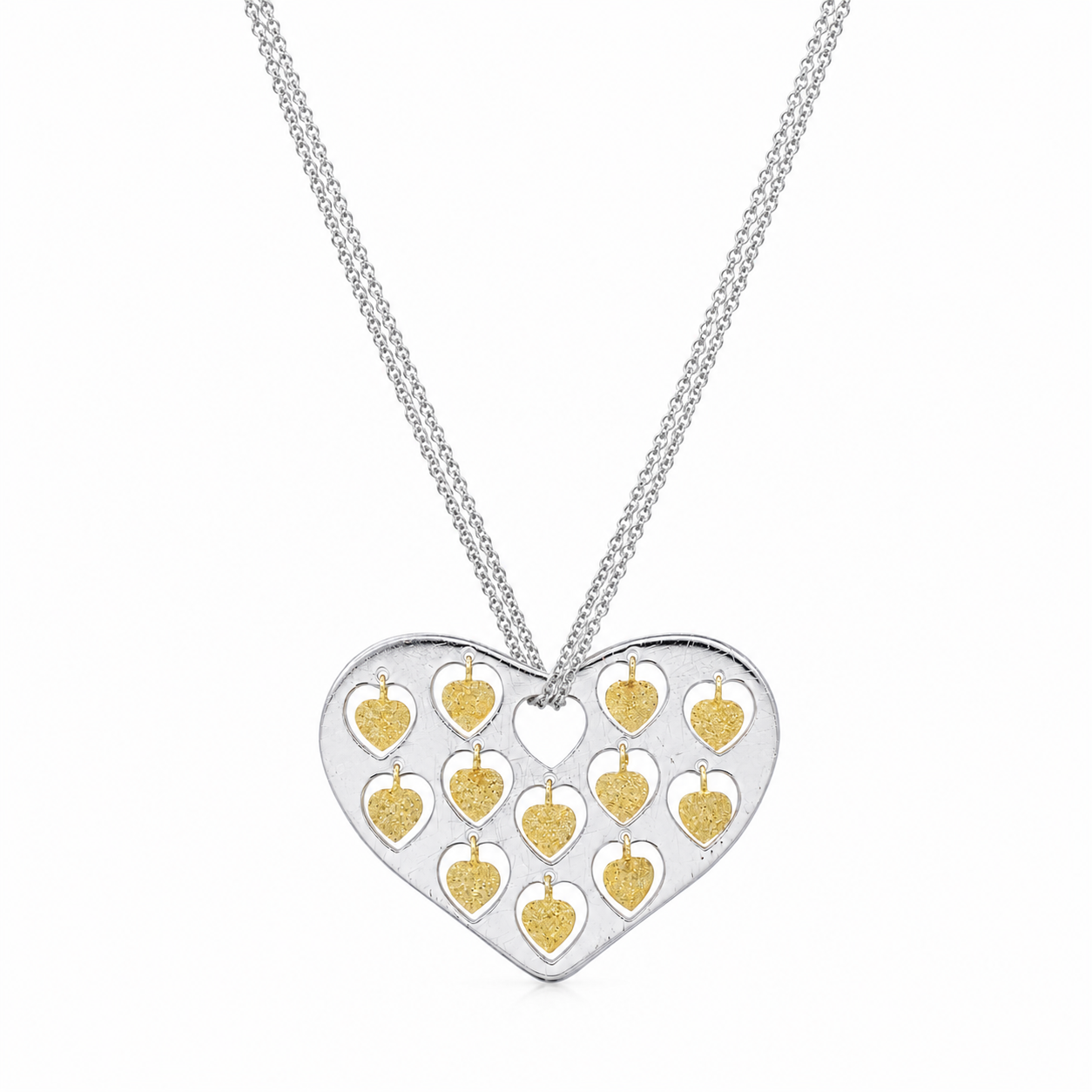 Clearance-Two-Tone 925 Sterling Silver Multi Cut Out Heart Pendant Necklace - STP00176