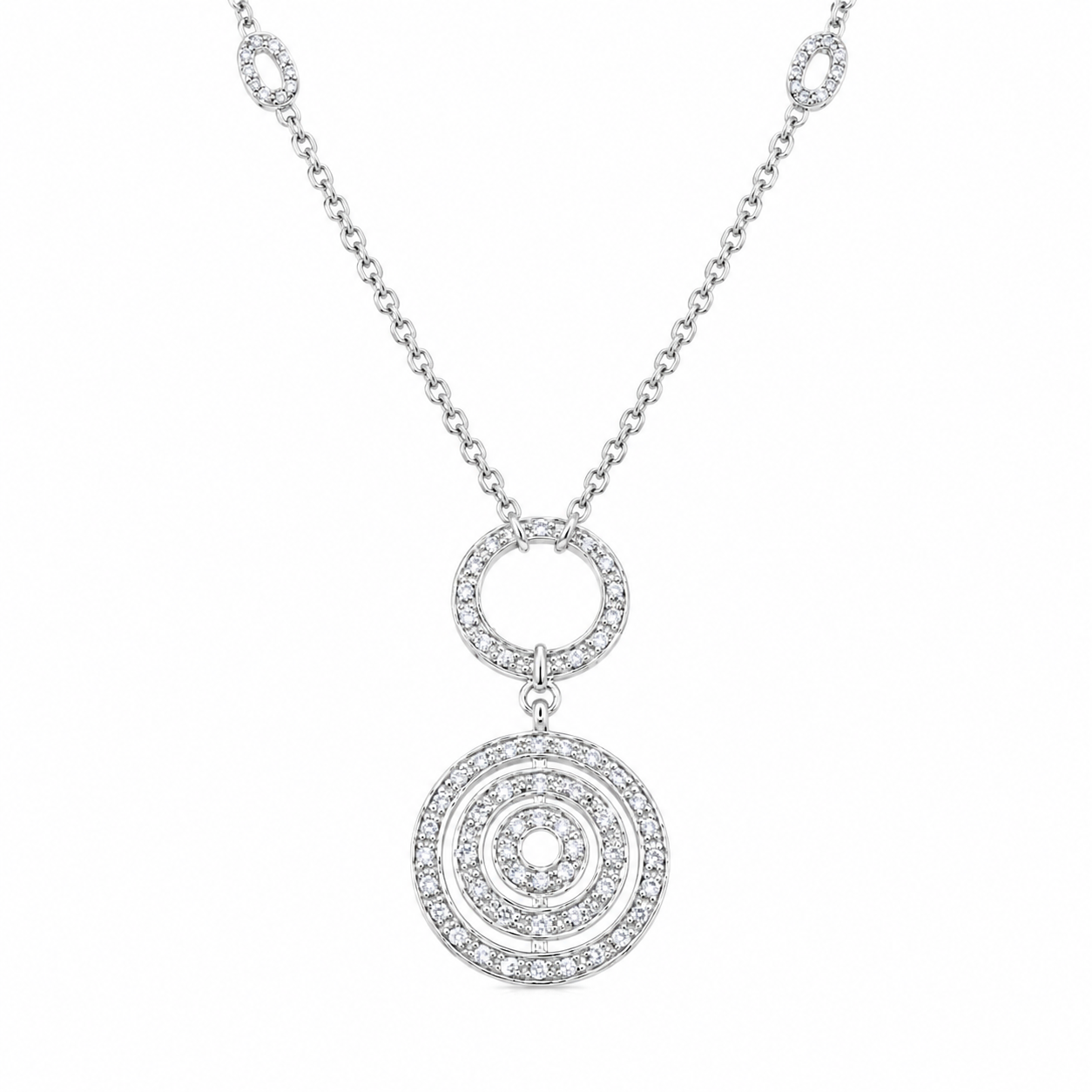 Collar con colgante multicircular de plata 925 con circonitas transparentes rodiadas - STP00185