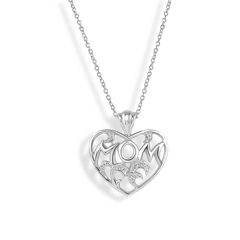 Collar con colgante de corazón de mamá chapado en rodio con circonita transparente de plata 925 - STP00226