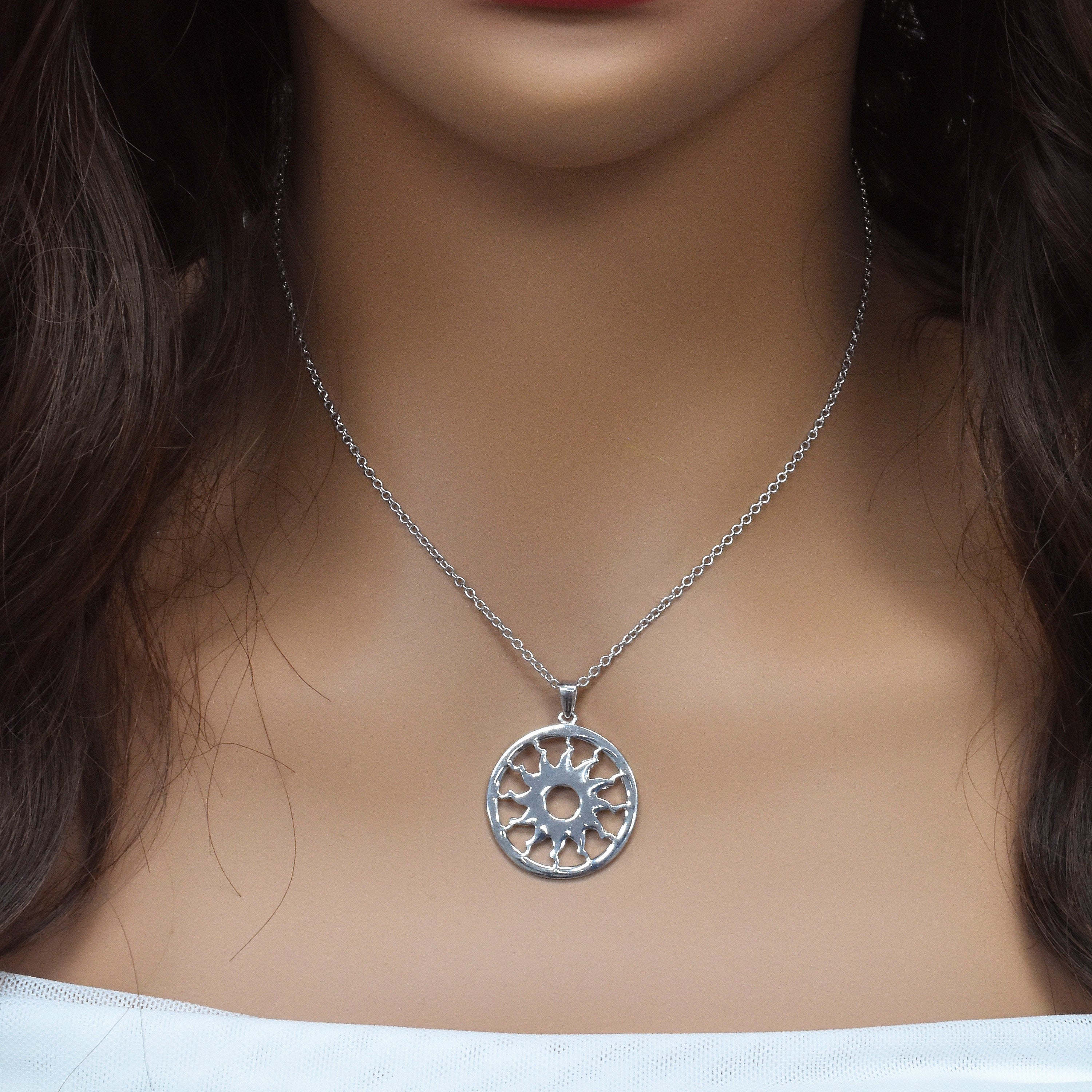 Clearance-Silver 925 Blazing Sun Pendant Necklace - STP00258