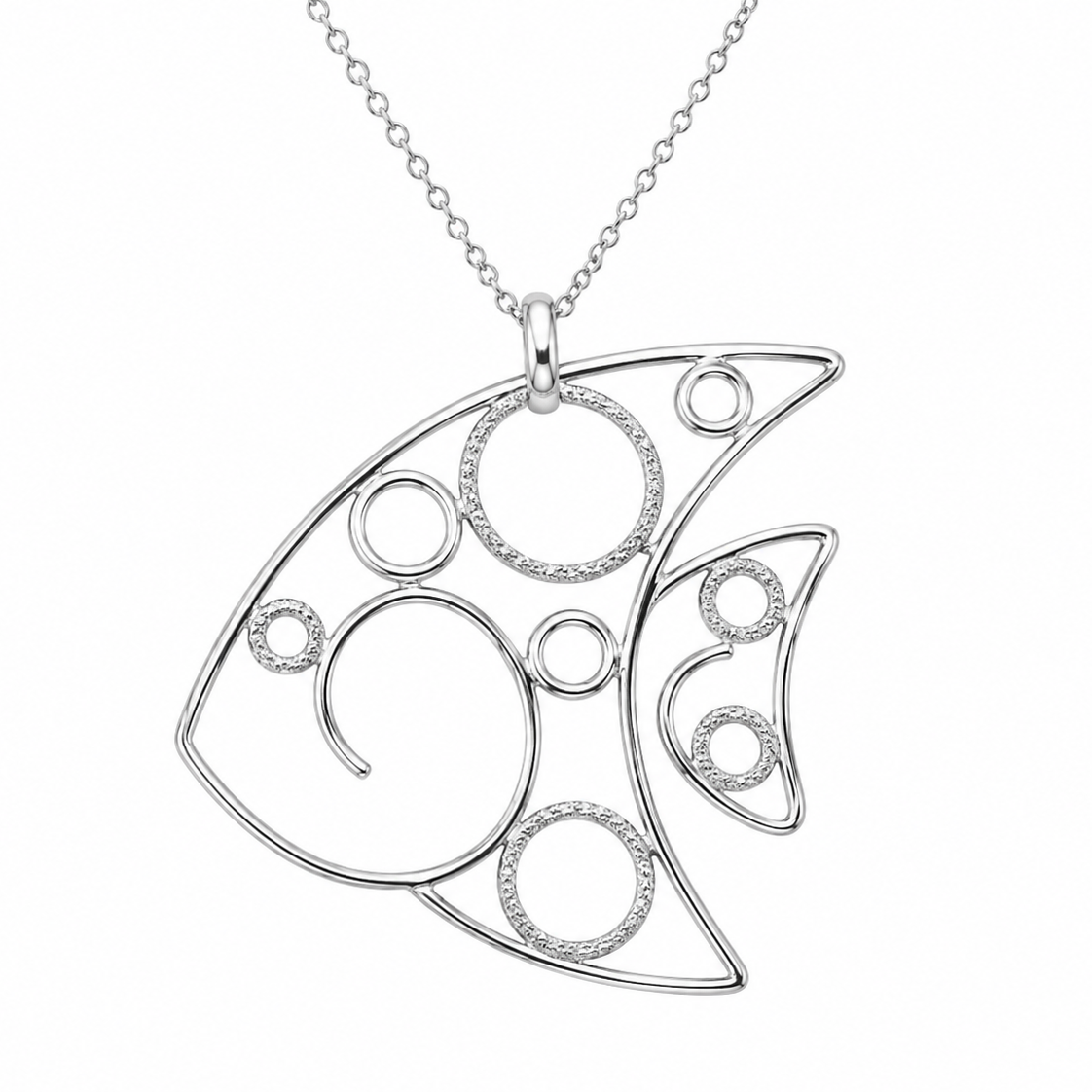 Clearance-High Polished 925 Sterling Silver Fish Pendant Necklace - STP00281