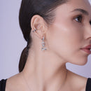 Silver 925 Rhodium Plated Bone and Skull CZ Dangling huggie hoop Earrings - STE00205