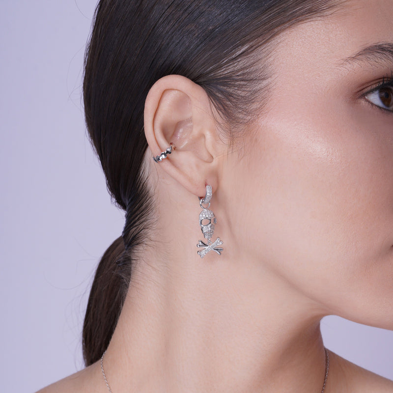 Rhodium Plated 925 Sterling Silver Multi Heart Cuff Earring - STE01289-RH