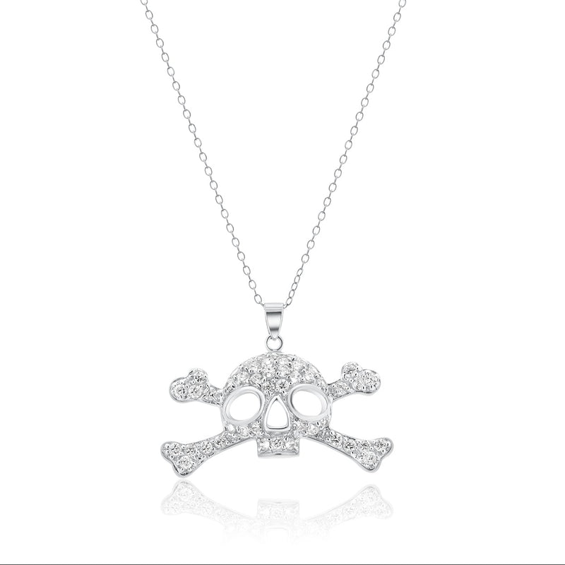 Collar con colgante de calavera chapado en rodio con circonita transparente de plata 925 - STP00395