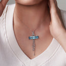 Silver 925 Rhodium Plated Blue CZ Hanging Strand Pendant Necklace - STP00465BL