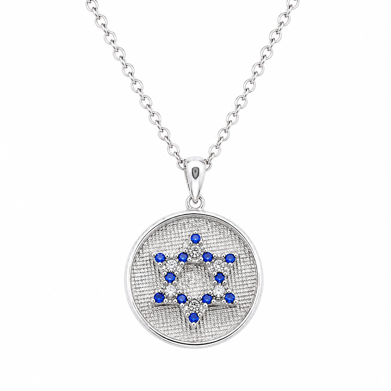 Collar con colgante de estrella de David de circonitas cúbicas en plata 925 rodiada - STP00510