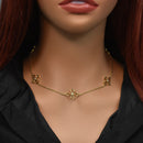 Clearance-Silver 925 Gold Plated Pointy Cross CZ Necklace - STP00598GP