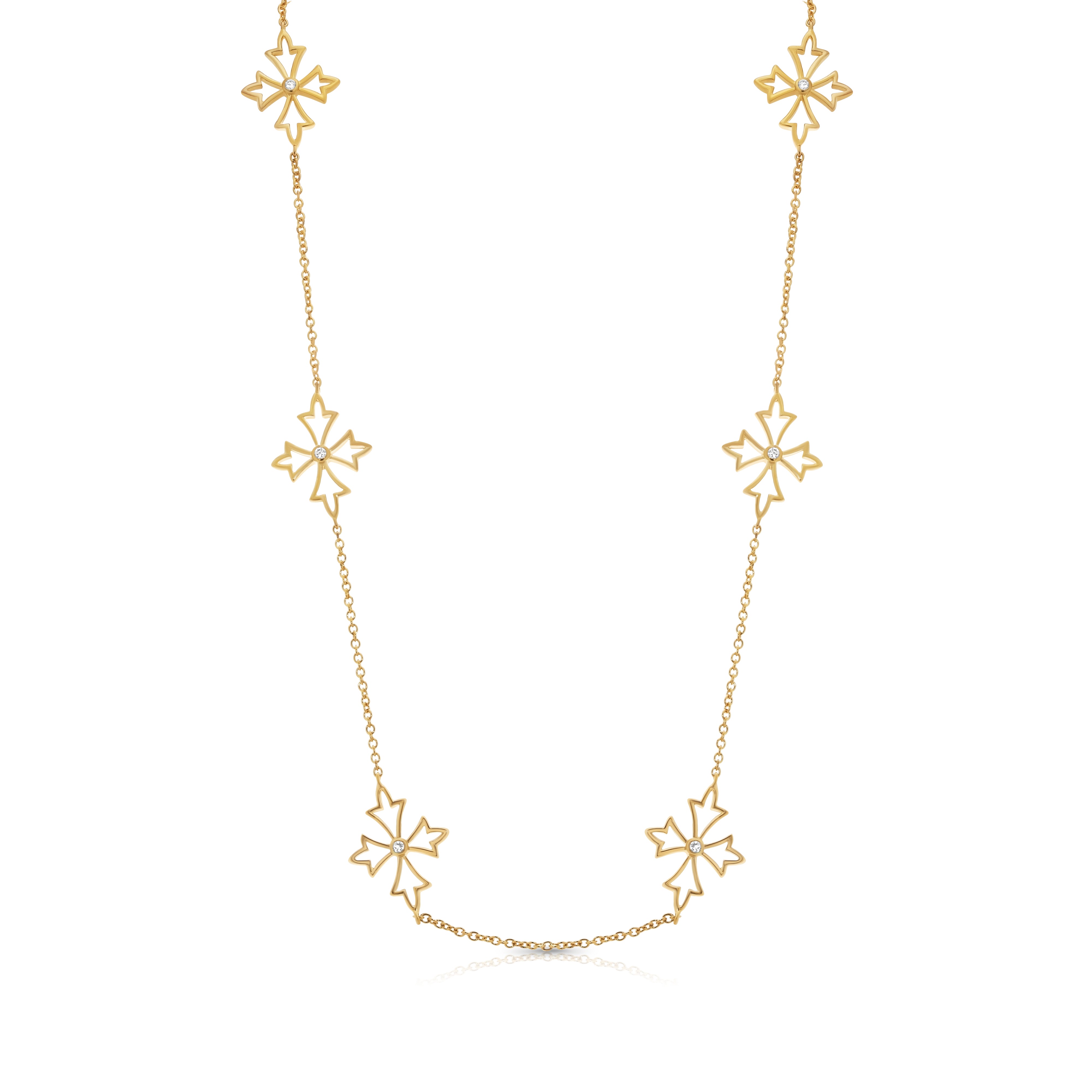 Clearance-Silver 925 Gold Plated Pointy Cross CZ Necklace - STP00598GP