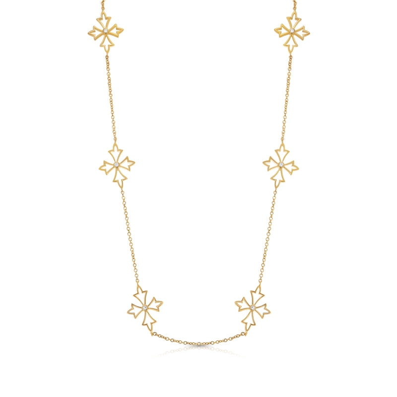 Clearance-Silver 925 Gold Plated Pointy Cross CZ Necklace - STP00598GP