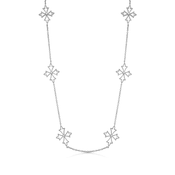 Liquidación - Collar de cruz puntiaguda con circonitas cúbicas y baño de rodio en plata 925 - STP00598