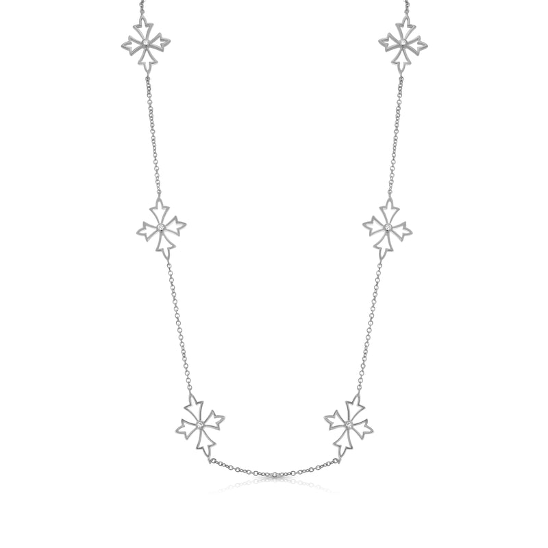 Clearance-Silver 925 Rhodium Plated Pointy Cross CZ Necklace - STP00598