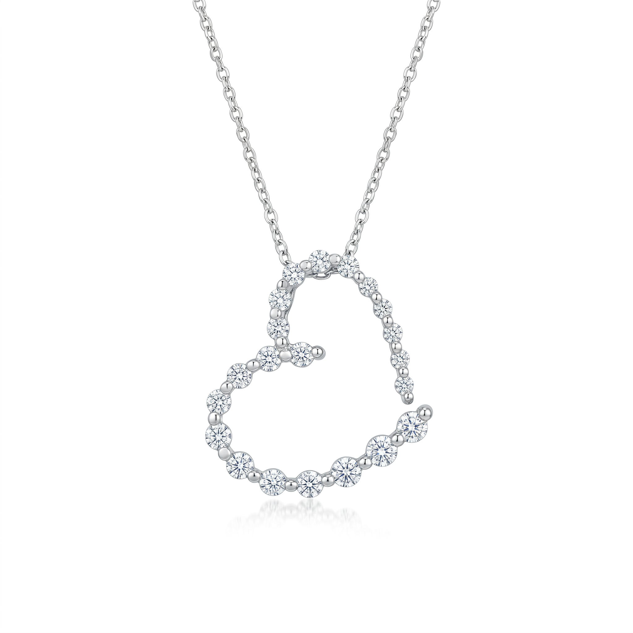 Rhodium Plated 925 Sterling Silver Clear CZ Ascending Heart