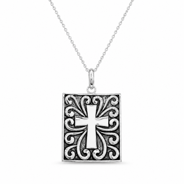 Clearance-Rhodium Plated 925 Sterling Silver Filigree Cross Square