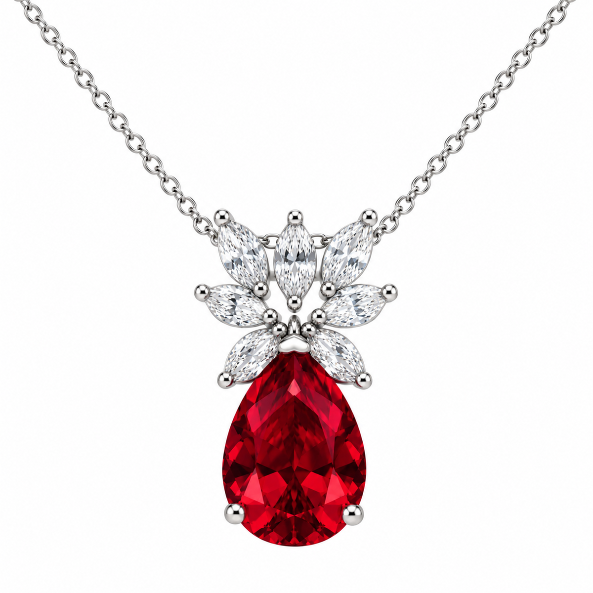 Rhodium Plated 925 Sterling Silver Clear & Pear CZ Birthstone Pendant Necklace - STP00941