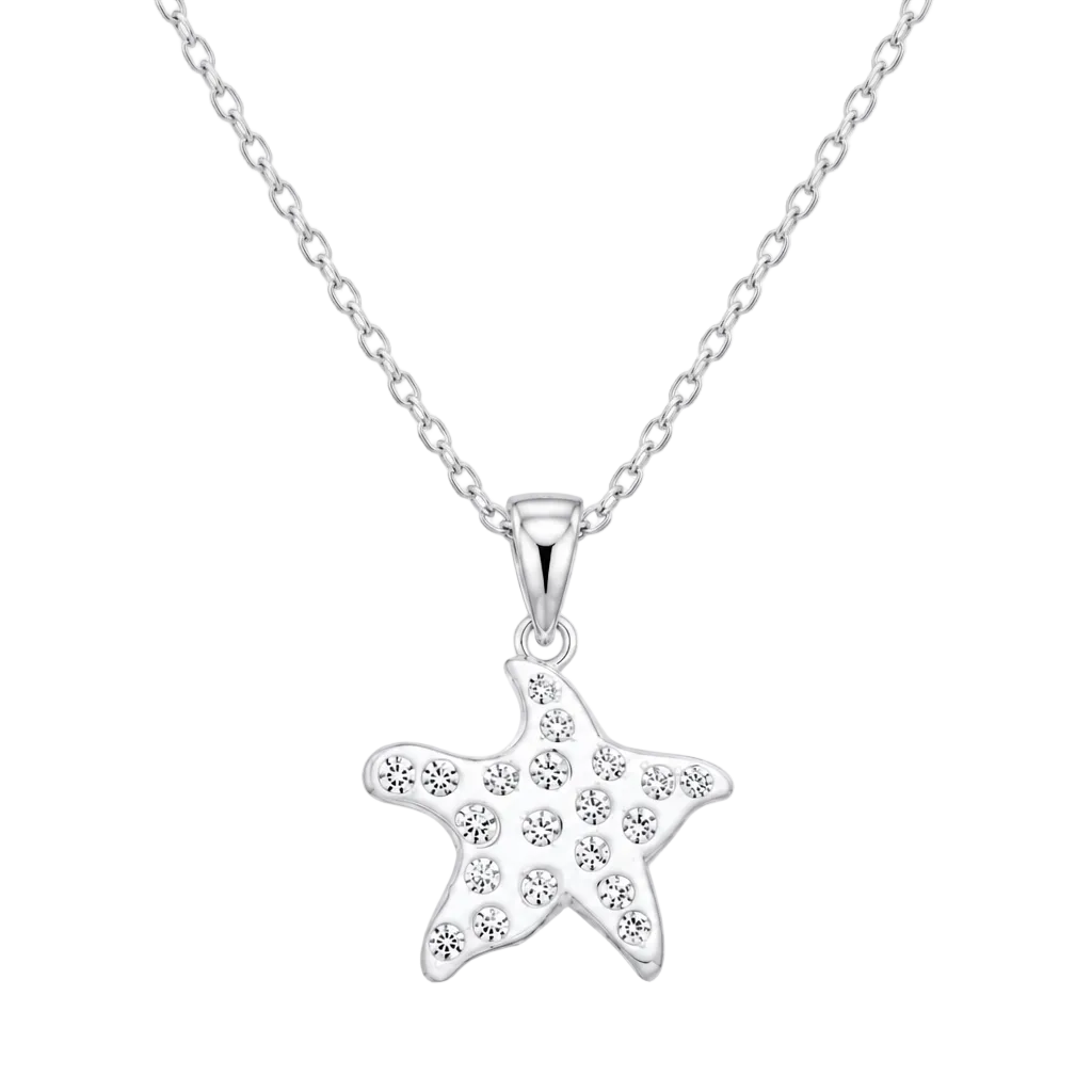 Rhodium Plated 925 Sterling Silver Warped CZ Starfish Pendant Necklace - STP00946