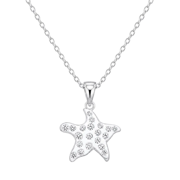 Rhodium Plated 925 Sterling Silver Warped CZ Starfish Pendant