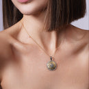 Clearance-Silver 925 Black Rhodium and Gold Plated Clear CZ Circle Round Pendant Necklace - STP00950